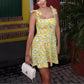 Lemon Printed Mini Dress with Bowknot Tie Strap