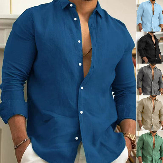 Men's Cotton Linen Solid Color Shirt（🔥Limited Time Offer）