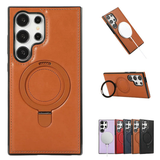 Artificial Leather Phone Case with Magnetic Folding Stand for Samsung