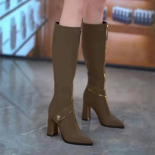 🔥Pointed Toe Chunky Heel Knee High Boots